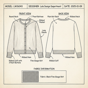 Cárdigan de Punto Fino Elegante para <span class=keywords><strong>Mujer</strong></span>, OEM ODM, con Botones de Perla, Cuello Redondo, Manga Larga, Estilo Casual - Product Image 6
