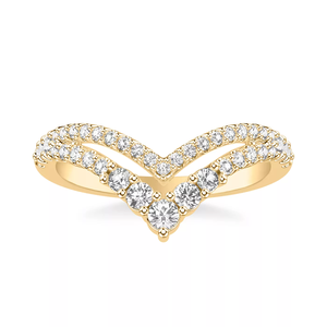 Solid 18K White Gold Chevron Wishbone <b>Ring</b>, Prong & Pave Set Lab Grown <b>Diamond</b> V Shape Stackable Wedding Band for Women - Product Image 5