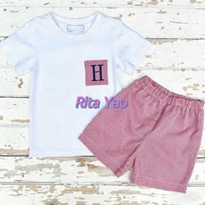 Abbigliamento Estivo per Neonati, Tutina a Bolle Personalizzata con Ricamo del 4 Luglio, Motivo a Quadretti Blu e Bretelle Rosse per Bambini e Bambine 2026 - Product Image 6