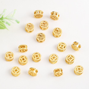 Perles intercalaires creuses en cuivre avec motif Fu, plaquées or 18 carats, pour la création de bijoux DIY (bracelets, colliers) - Product Image 4