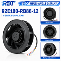 Ventilateur centrifuge à pales courbées vers l'arrière à haut débit d'air R2E190-RB86-12 190 mm à roulement à billes pour fonctionnement continu et refroidissement par variateur de fréquence (VFD)