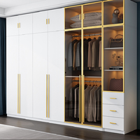 Penderies modulaires modernes en bois Portes battantes en verre durable Assemblage facile Chambre à coucher polyvalente Salon Vestiaire