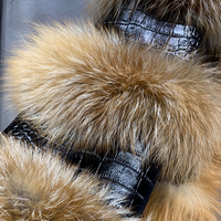 Manteau court en peau de mouton gaufrée effet croco avec fourrure naturelle, veste courte à bordure en fourrure pour femme, vêtement décontracté pour femme printemps automne