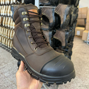 DSF55 Brown Leather Safety <b>Boots</b> Waterproof Outdoor Work <b>Boot</b> <b>Men</b> Ankle <b>High</b> Lace-Up Heavy Duty Sole work shoes - Product Image 5