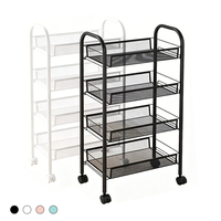 Chariot de rangement métallique à 3 ou 4 niveaux avec roulettes, chariot utilitaire en maille multicolore pour la cuisine, la salle de bain, le bureau, la maison