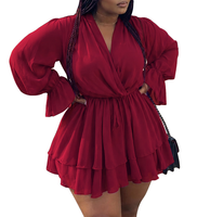 Robe décontractée pour femme, col en V, manches longues, taille plus, mini-robe sexy, automne 2026