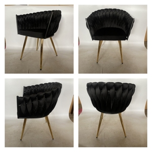 Chaise de salle à <span class=keywords><strong>manger</strong></span> confortable en velours de luxe, dossier rembourré, tressée en corde, vente chaude 2026, directement de l'usine - Product Image 5
