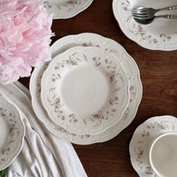 Vaisselle en céramique de style français romantique Eden Garden, assiettes à bordure dentelée, assiettes à dessert, tasses à café, assiettes profondes, ovales