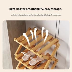 Range-chaussures rétractable en bambou moderne sans installation, design superposé pour petits espaces étroits, rangement pour entrée, mobilier de maison - Product Image 4