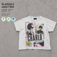 T-shirt vintage graphique vieilli, manches courtes, imprimé photo rétro, ourlet effiloché, streetwear, personnalisé OEM ODM, vente en gros