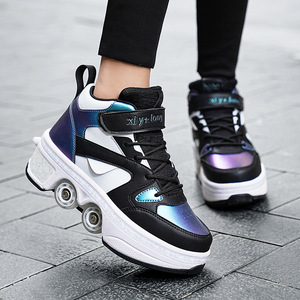 High Top Roller Skates For Girls 4 Wheels Convertible Walking And Skating Anti Slippery Rubber Outsole Round Toe Size 198 - Product Image 4