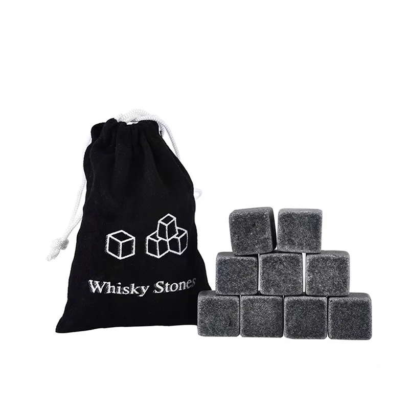 Wholesale Personalized Marble Cubes Chilling Set Cloth Bag Whisky Granite Ice Stone
