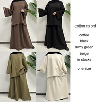 Nouvel Ensemble Coordonné en Maille Femme Musulmane, Jupe Hiver Coton, Abaya 2 Pièces Modeste Arabe Islamique avec Boutons, Abaya Simple Vente en Gros pour l'Aïd