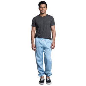 Mens 100% Cotton Mid Waist <b>Drawstring</b> Jogger Pants with Pocket Chenille Embroidery logo Cotton Polyester Loose Fit <b>Trousers</b> - Product Image 1