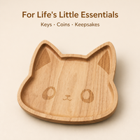 Assiette en bois de caoutchouc en forme de tête de chat mignonne faite à la main pour enfants et tout-petits, pour servir des collations, des fruits et des desserts, assiette en bois écologique