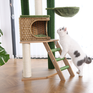 En gros Arbre à <span class=keywords><strong>chat</strong></span> 141 cm multi-niveaux avec niche en osier, poteaux en sisal, <span class=keywords><strong>échelle</strong></span> et panier en peluche <span class=keywords><strong>pour</strong></span> petits espaces OEM ODM - Product Image 2