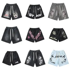 2024 Hellstar 1:1 High Street New Logo Retro Pure Fashion Brand Men's And Women's Loose And Thin Cotton Casual 5 Cent Shorts