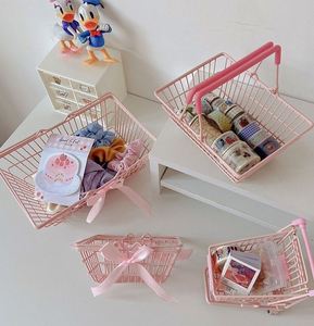 Chariot rose Kawaii Iron Art Mini panier d'achat mignon créatif <span class=keywords><strong>Photo</strong></span> accessoires chariot ornements maison panier de rangement décoratif - Product Image 5