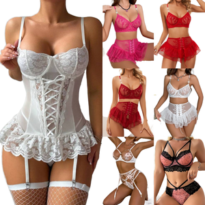 Ensemble de lingerie sexy en dentelle, soutien-gorge en dentelle transparente <span class=keywords><strong>et</strong></span> ensemble minimaliste, taille haute <span class=keywords><strong>et</strong></span> entrejambe moins de vêtements pour femmes matures - Product Image 2