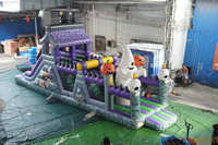 Structure gonflable Halloween Maison Hantée avec toboggan et parcours d'obstacles pour enfants, idéale pour fêtes, événements et location de jardin