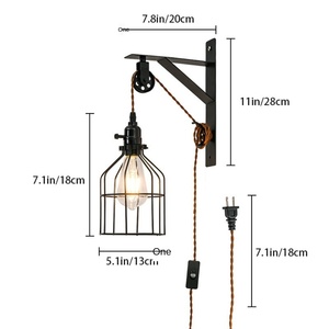 Lampe de jardin murale en aluminium à poulie de style industriel avec interrupteur à prise Applique murale d'extérieur moderne et étanche - Product Image 1