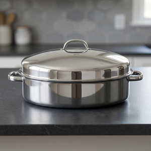 Oval Stainless Steel Roasting Pan With Lid Durable Polished Finish <b>For</b> Gas And <b>Induction</b> Cookers - Product Image 2