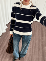 Suéter de Punto con Cuello Redondo a Rayas para Mujer, Ropa Casual Diaria, Suéter de Punto por Computadora, Personalizable