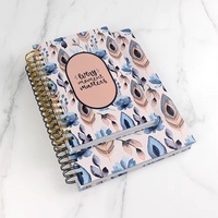 Carnet de notes à couverture rigide, planificateur floral à plumes, reliure double spirale, papeterie de bureau, carnet à spirale