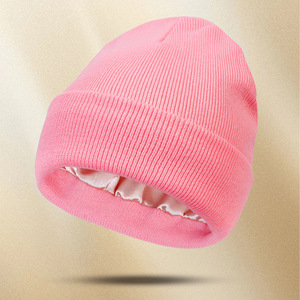Satin Lined Knitted Beanie Warm Winter Hat Unisex 56-58Cm Solid Color Acrylic Fiber Breathable Windproof - Product Image 2