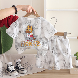 Ensemble T-<span class=keywords><strong>shirt</strong></span> en coton à imprimé dessin animé décontracté pour bébés garçons et short en jean déchiré - Vêtements pour enfants en gros - Product Image 4