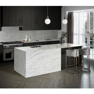 Dalle de quartz de luxe imprimée Goldtop ODM OEM avec veines réalistes 7011 Taj Mahal PD pour comptoir de cuisine blanc et revêtement mural - Product Image 3