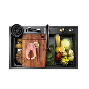 Nueva tendencia, fregadero inteligente de cascada antiarañazos en relieve de panal multifuncional <span class=keywords><strong>con</strong></span> arandela de taza, fregadero de cocina - Product Image 1