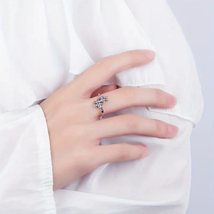 T0441 Anello in Argento 925 a Forma di Fiore con Gemma e Cristalli, Montatura a Griffe per Uso Quotidiano Femminile - Product Image 3