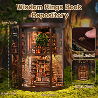 Magic Room House Book Nook, un puzzle en bois 3D bleu foncé avec plusieurs niveaux d'étude et des flacons de potions, une bibliothèque de sorciers