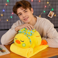 Bantal Boneka Bebek Kuning Lemon Bow 2 in 1 dengan Selimut, Bantal Boneka Bebek Berbaring, Selimut Flanel Lipat, Hadiah Tidur Siang untuk Anak