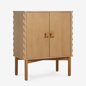 Credenza a <span class=keywords><strong>doppia</strong></span> <span class=keywords><strong>anta</strong></span> in rovere con arco ondulato in stile francese, design creativo con bordi 3D, <span class=keywords><strong>mobile</strong></span> contenitore in legno massello per uso domestico - Product Image 1