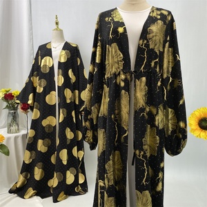 Abaya noire de luxe avec imprimé doré et strass, vêtements musulmans islamiques pour femmes, robe kaftan Dubaï, 1444+1442 # - Product Image 6