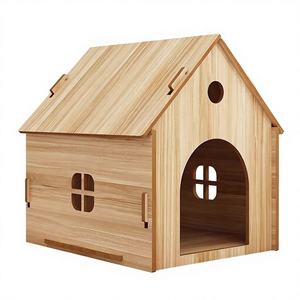 Casa de Madera Maciza para <span class=keywords><strong>Perros</strong></span> y Gatos, Cabaña de Madera de Tamaño Pequeño y Mediano con Diseño de Villa de Juguete - Product Image 1
