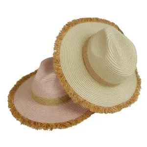 도매 Sunhats 다양한 일반 컬러 패치 프린지 밀짚 짠 범프 파나마 모자