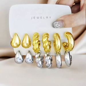 Conjunto de 3 Piezas de Aretes de Gota de Agua en Forma de C, Estilo Europeo Americano, Simple y Creativo - Product Image 4