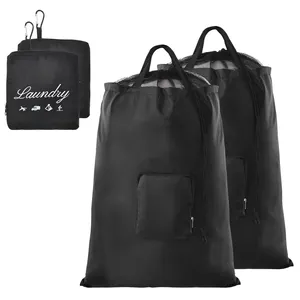 2024 उन्नत पोर्टेबल ट्रैवल लॉन्ड्री बैग फिक्स्ड ड्रॉस्ट्रिंग नेट और कैरबिनर के साथ फोल्डेबल गंदे कपड़े बैग