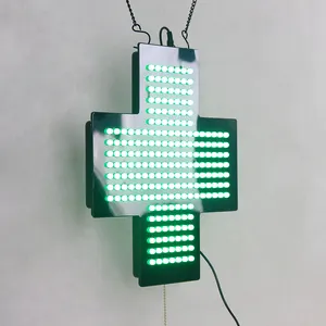 35*35CM Mini interior alto brillante LED Cruz farmacia signo verde químico tienda publicidad pantalla y señalización