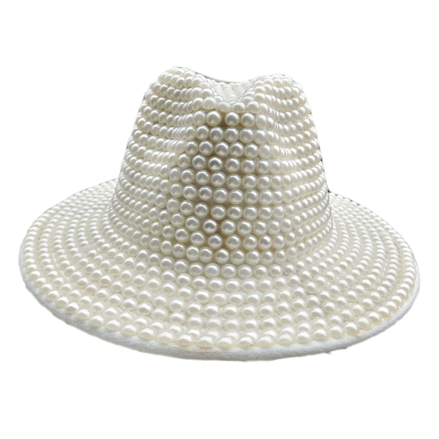 Новая модная шикарная Женская белая шляпа-федора джентльмен Панама Трилби Джаз фетровая шляпа с жемчугом