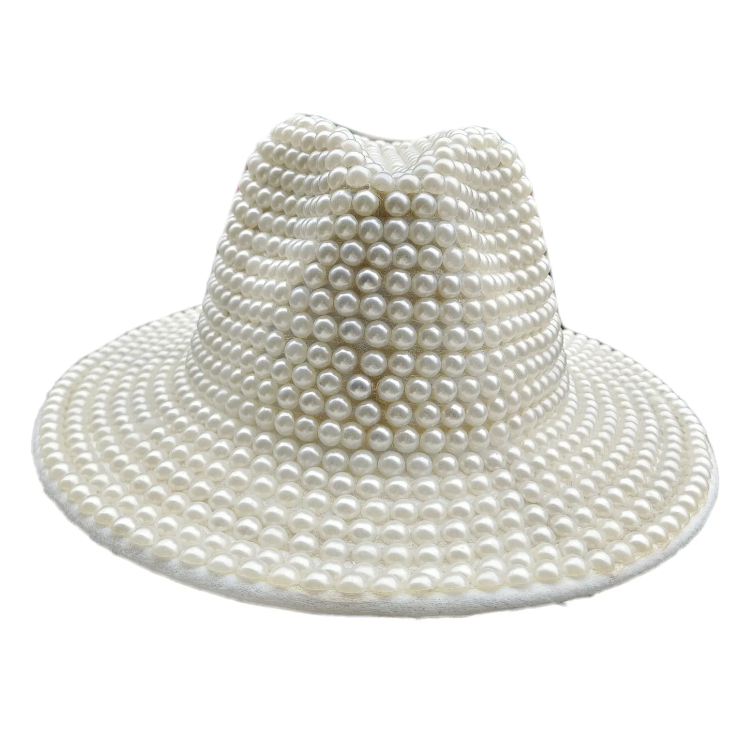 Nieuwe Mode Chique Vrouwen Witte Fedora Hoed Gentleman Panama Trilby Jazz Fedora Hoeden Met Parels