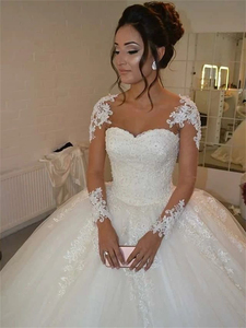 Factory Price Wholesale Classic Wedding Dress Bride White Long <b>Sleeve</b> Floor-Length Lace Backless A-Line <b>Bridal</b> Europe America - Product Image 5