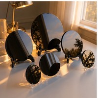 Plaque ronde en obsidienne noire polie avec support pour la méditation, la divination, la décoration de la maison CrystalHola E1303