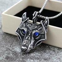 Collier pendentif homme en acier inoxydable style vintage avec chaîne en bambou, breloque tête de loup simple face, cadeau de festival, usage quotidien