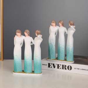 Elegante Juego de Figuras de Resina de Hermanas, Degradado Azul y Blanco, Estilo Europeo, Decoración para el Hogar, Regalo - Product Image 1