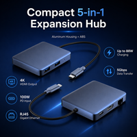 Hub USB C 5 en 1 con Gigabit Ethernet RJ45, HDMI 4K 60Hz, PD de 100W, Estación de Acoplamiento Tipo C, Adaptador de Aluminio para MacBook y Laptop