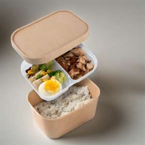 Recipiente Desechable Biodegradable de Alta Calidad para Alimentos, Tazón Cuadrado de Papel para Llevar con Tapa de Plástico - Product Image 5